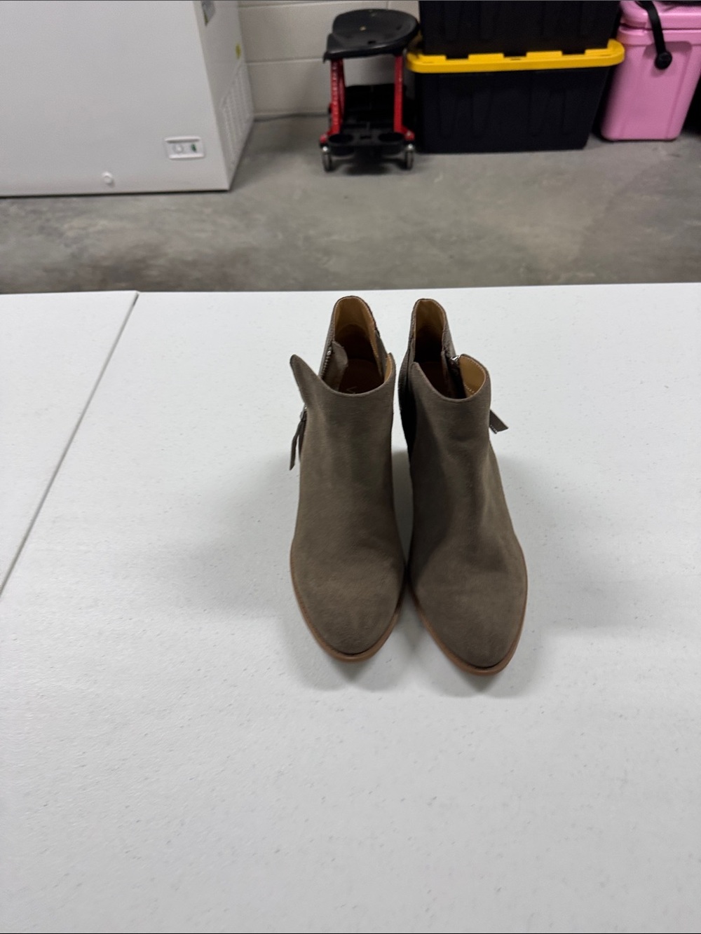 Vionic Taupe Suede Ankle Heeled Boots
